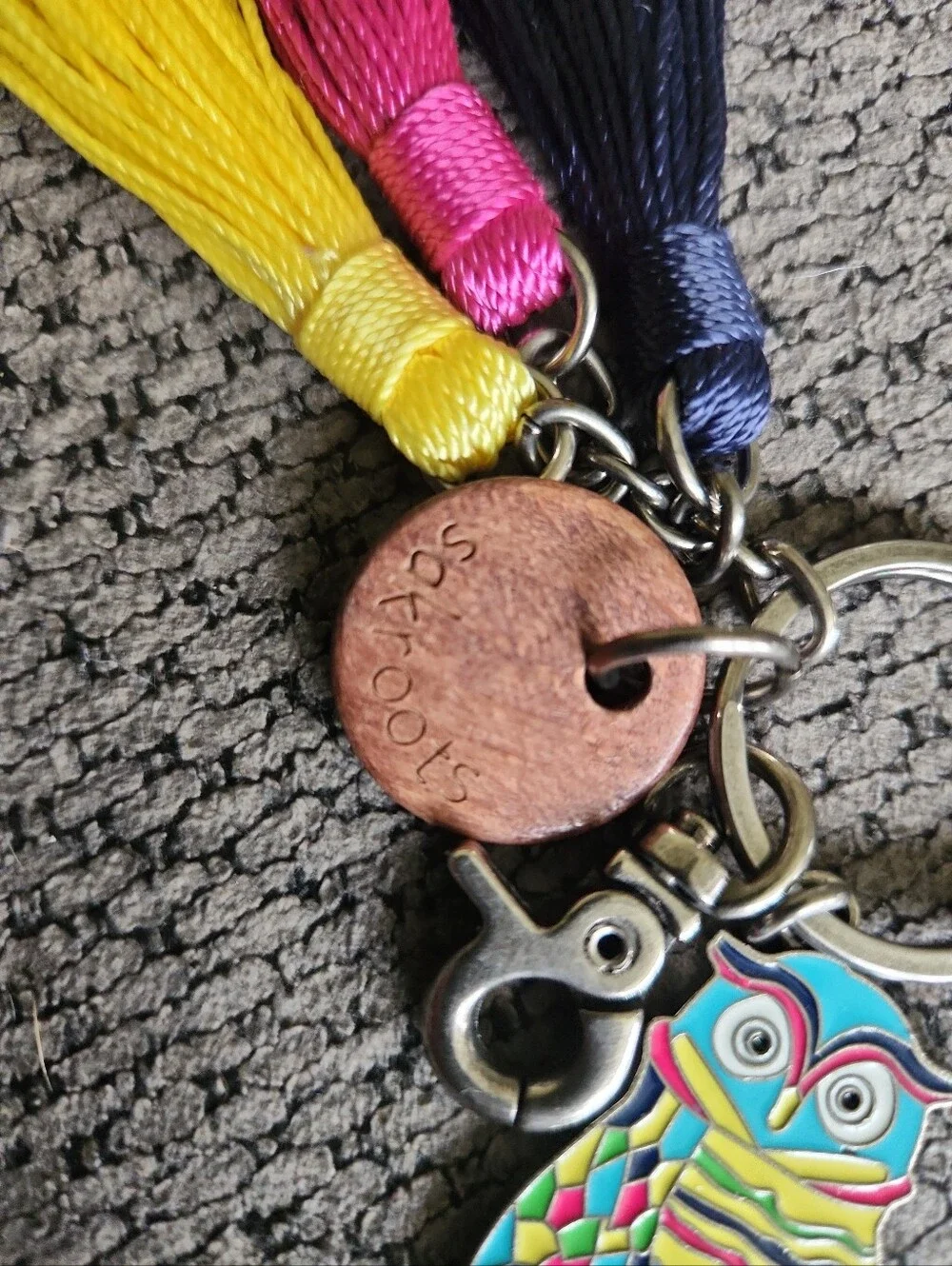 Sakroots Owl Keychain Bag Charm Tassel Boho Blue Pink Silver Tone Accessory